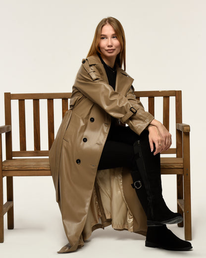 Military Leder-Trenchcoat