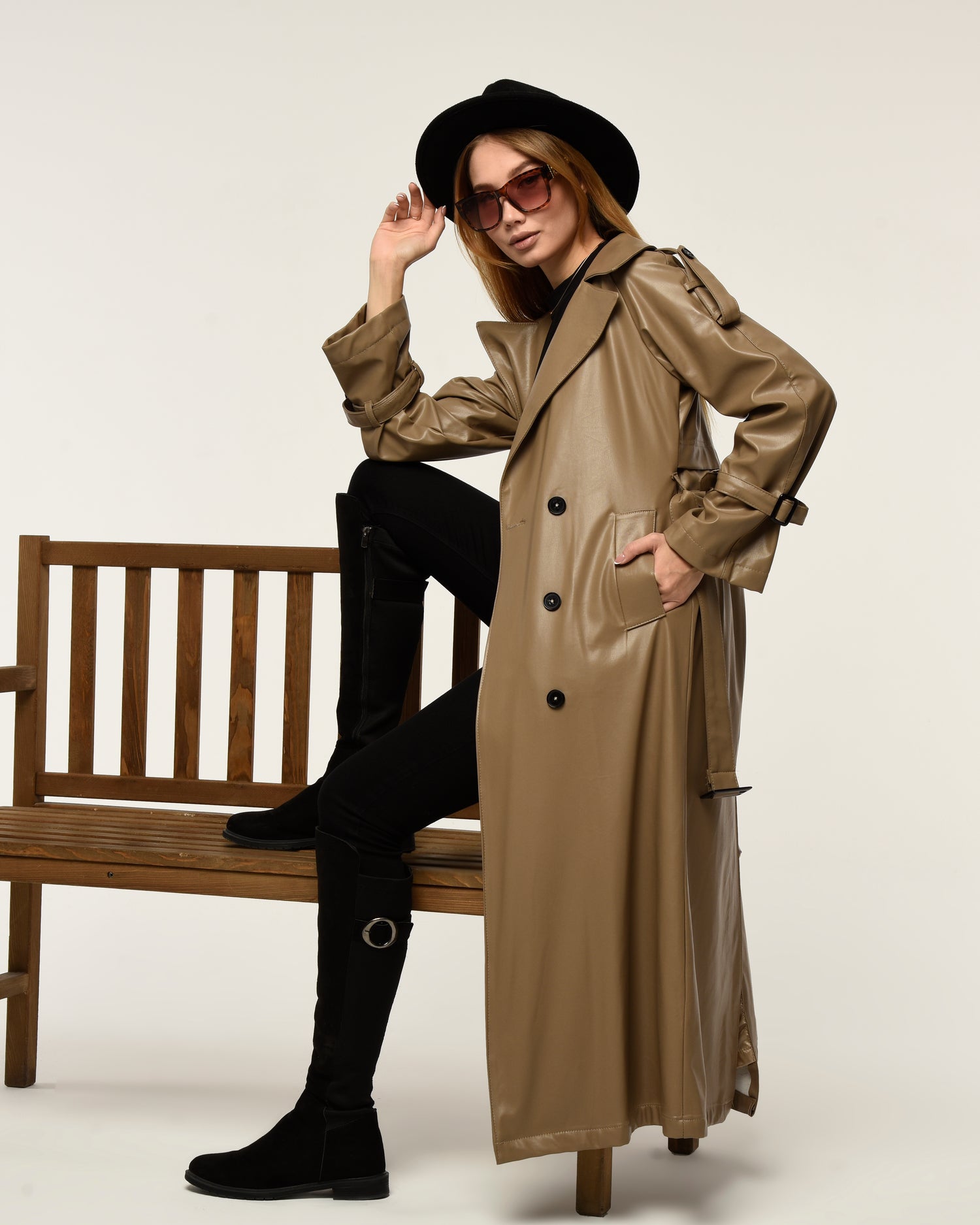 Military Leder-Trenchcoat