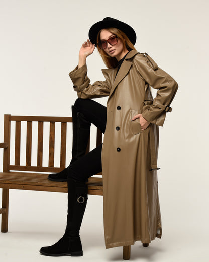 Military Leder-Trenchcoat