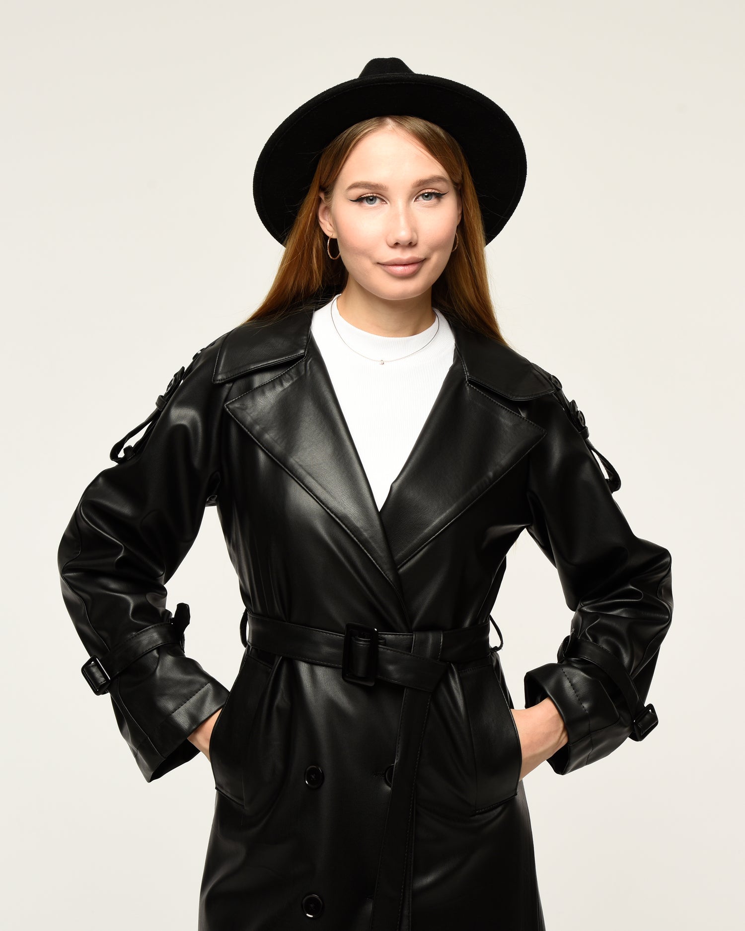 Military Leder-Trenchcoat