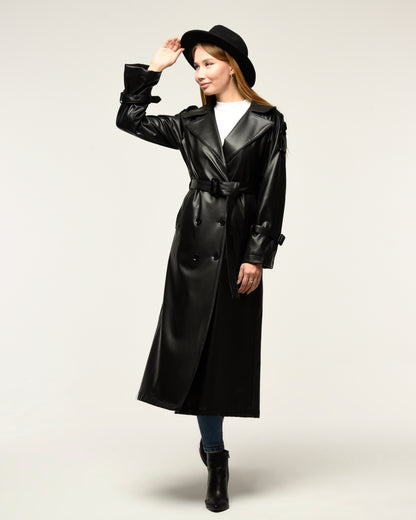 Military Leder-Trenchcoat