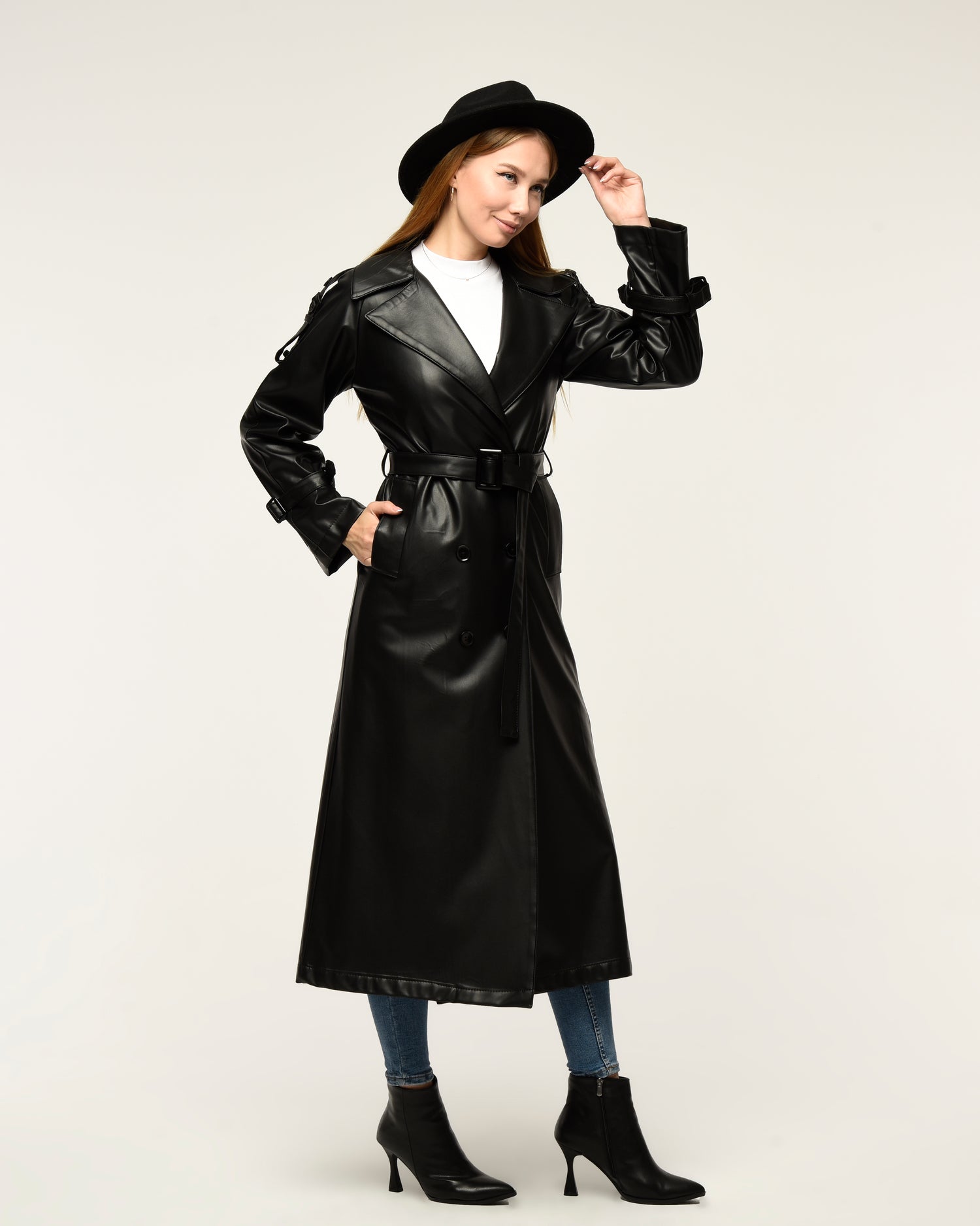 Military Leder-Trenchcoat