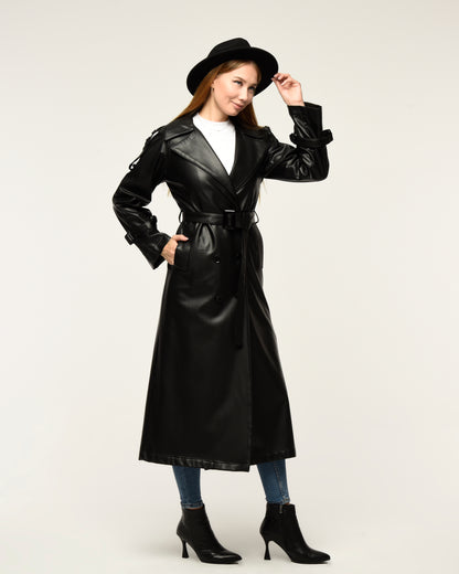 Military Leder-Trenchcoat