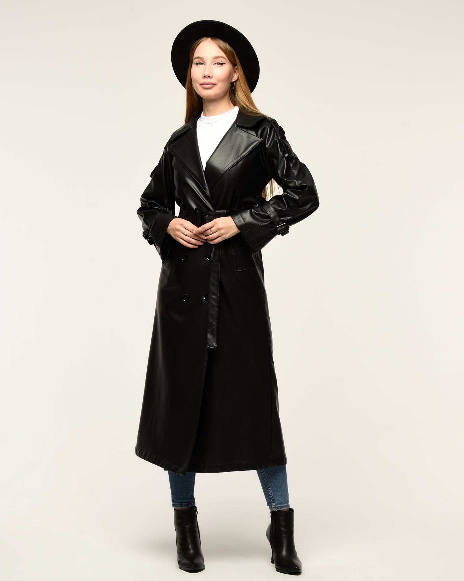 Military Leder-Trenchcoat