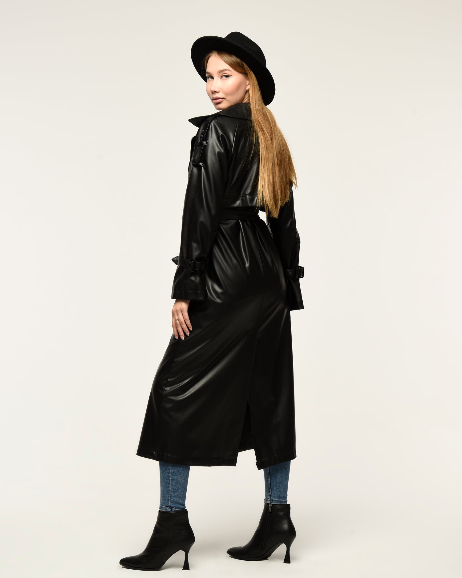 Military Leder-Trenchcoat