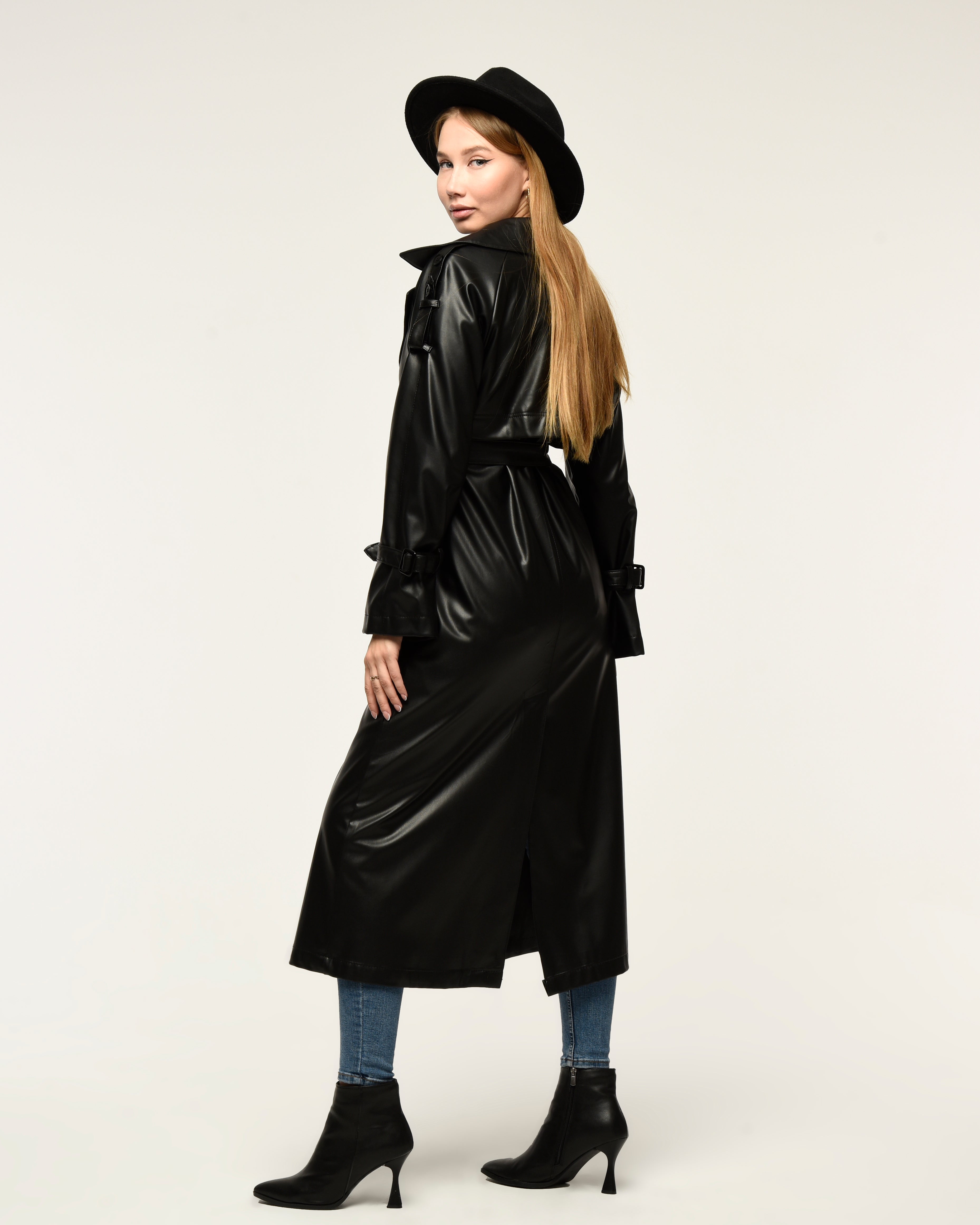 Military Leder-Trenchcoat