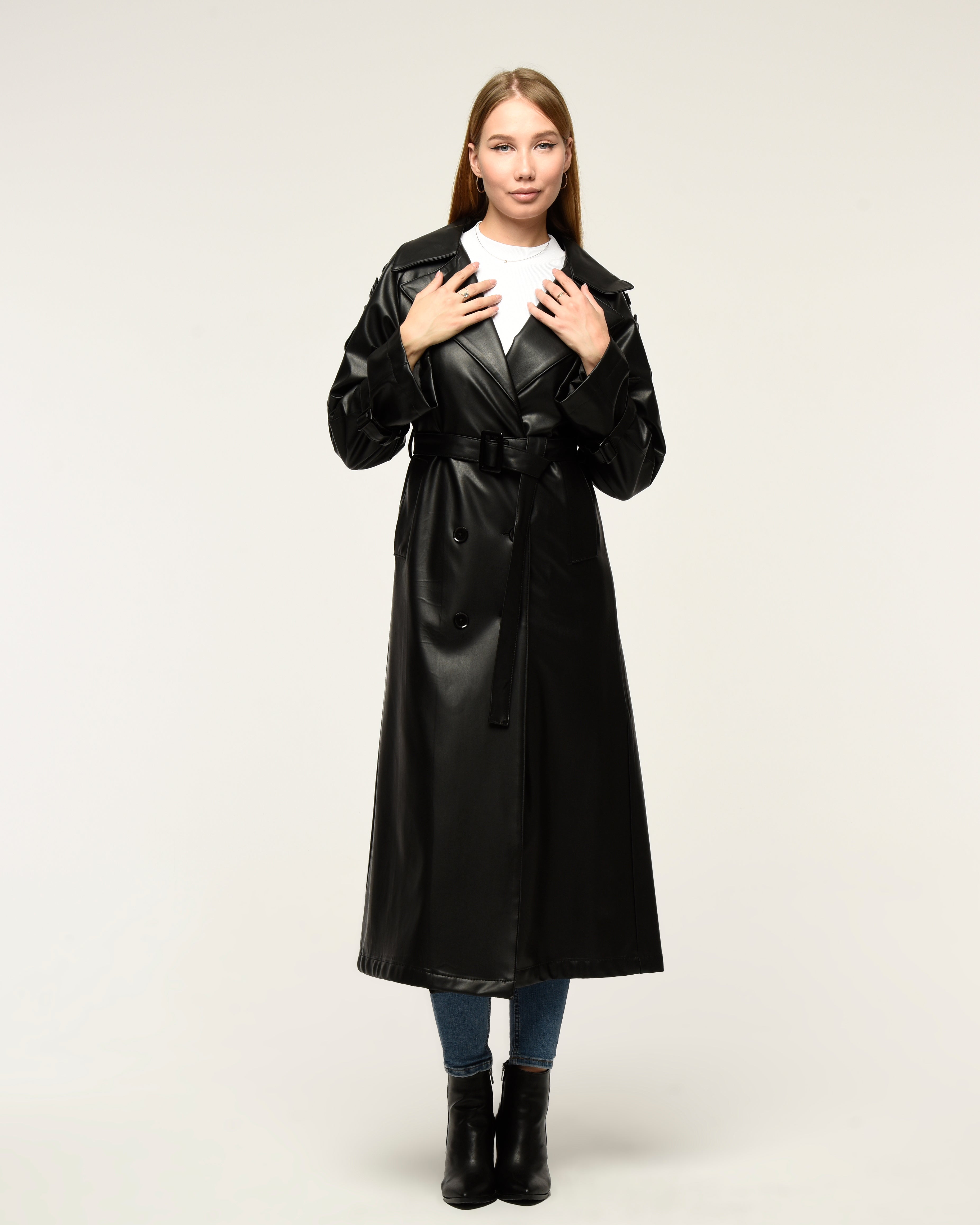 Military Leder-Trenchcoat