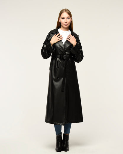 Military Leder-Trenchcoat