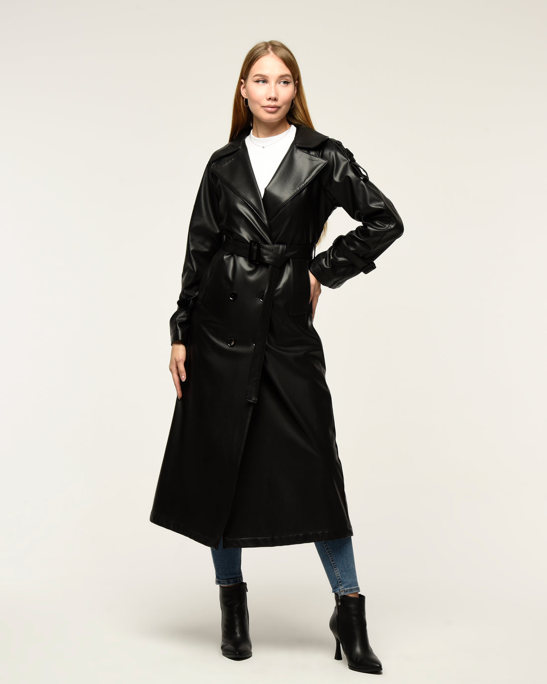 Military Leder-Trenchcoat
