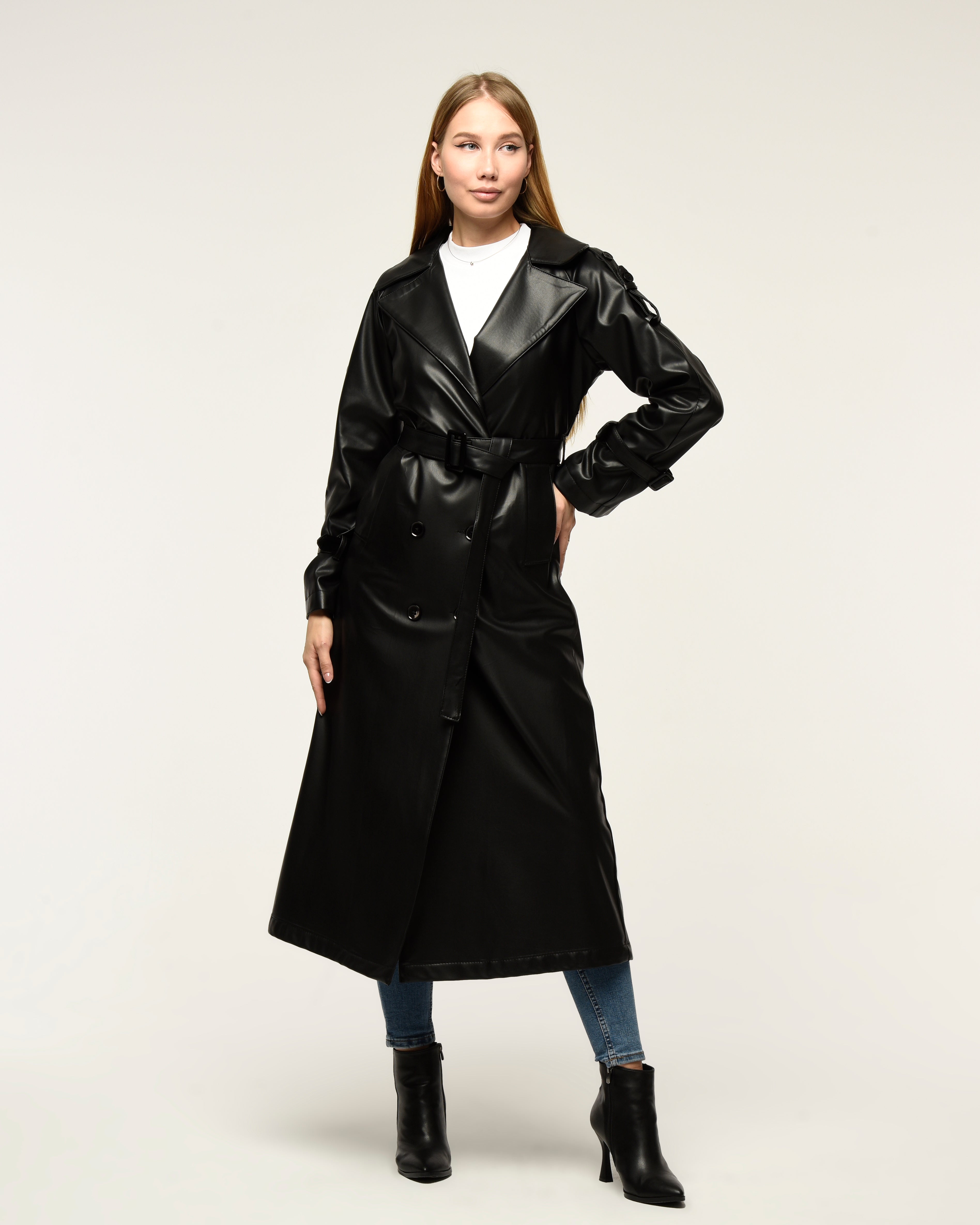 Military Leder-Trenchcoat