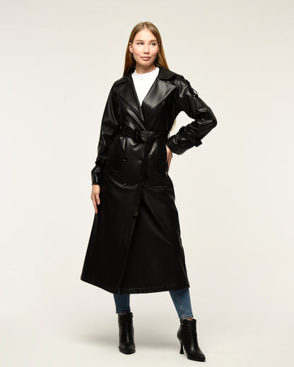 Military Leder-Trenchcoat