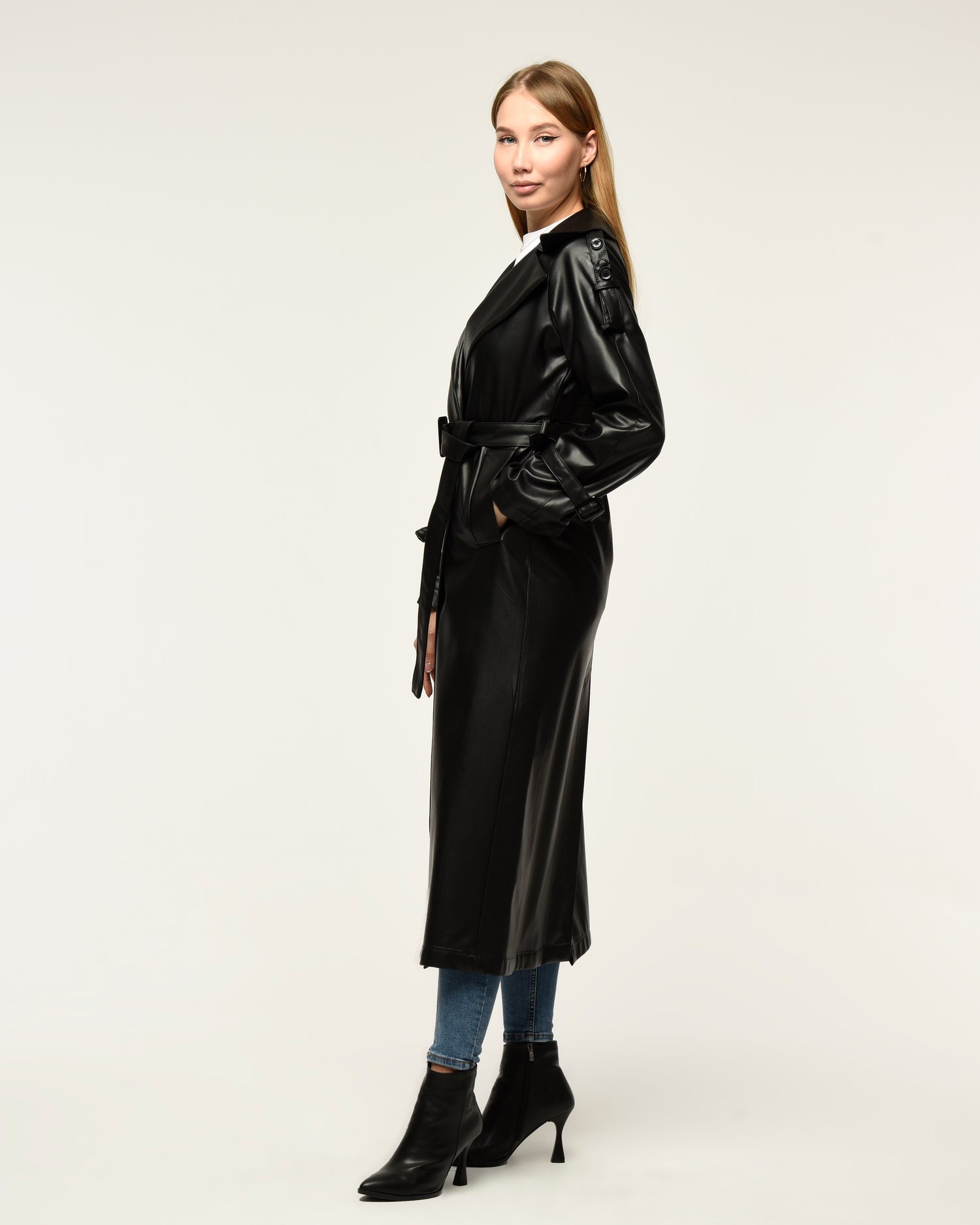 Military Leder-Trenchcoat