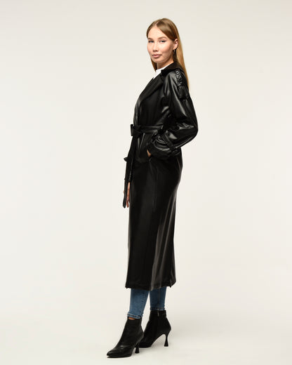 Military Leder-Trenchcoat