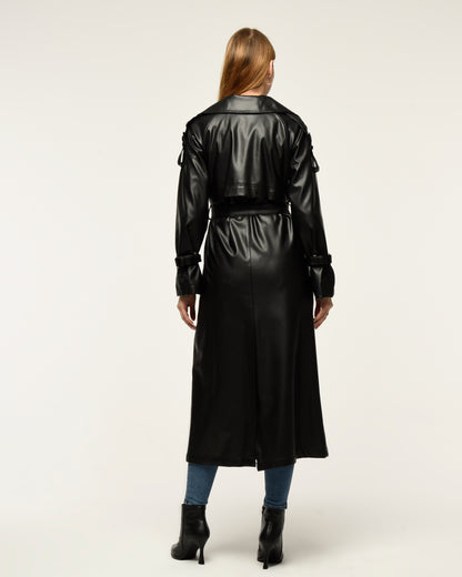 Military Leder-Trenchcoat