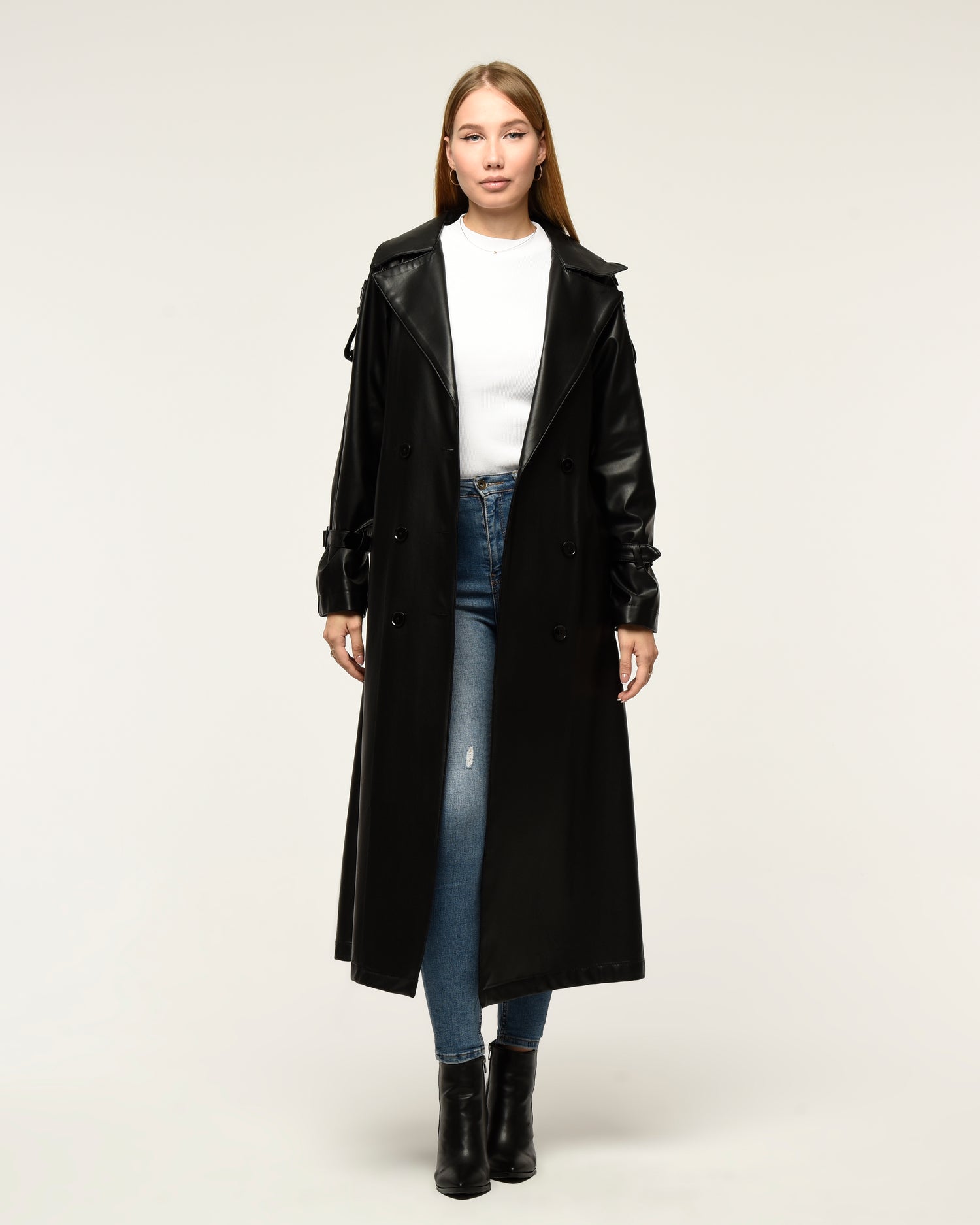 Military Leder-Trenchcoat