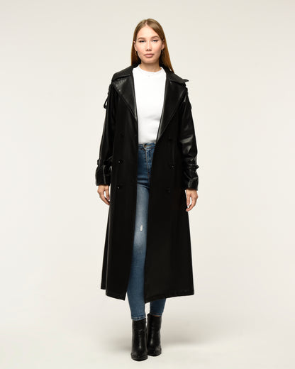 Military Leder-Trenchcoat