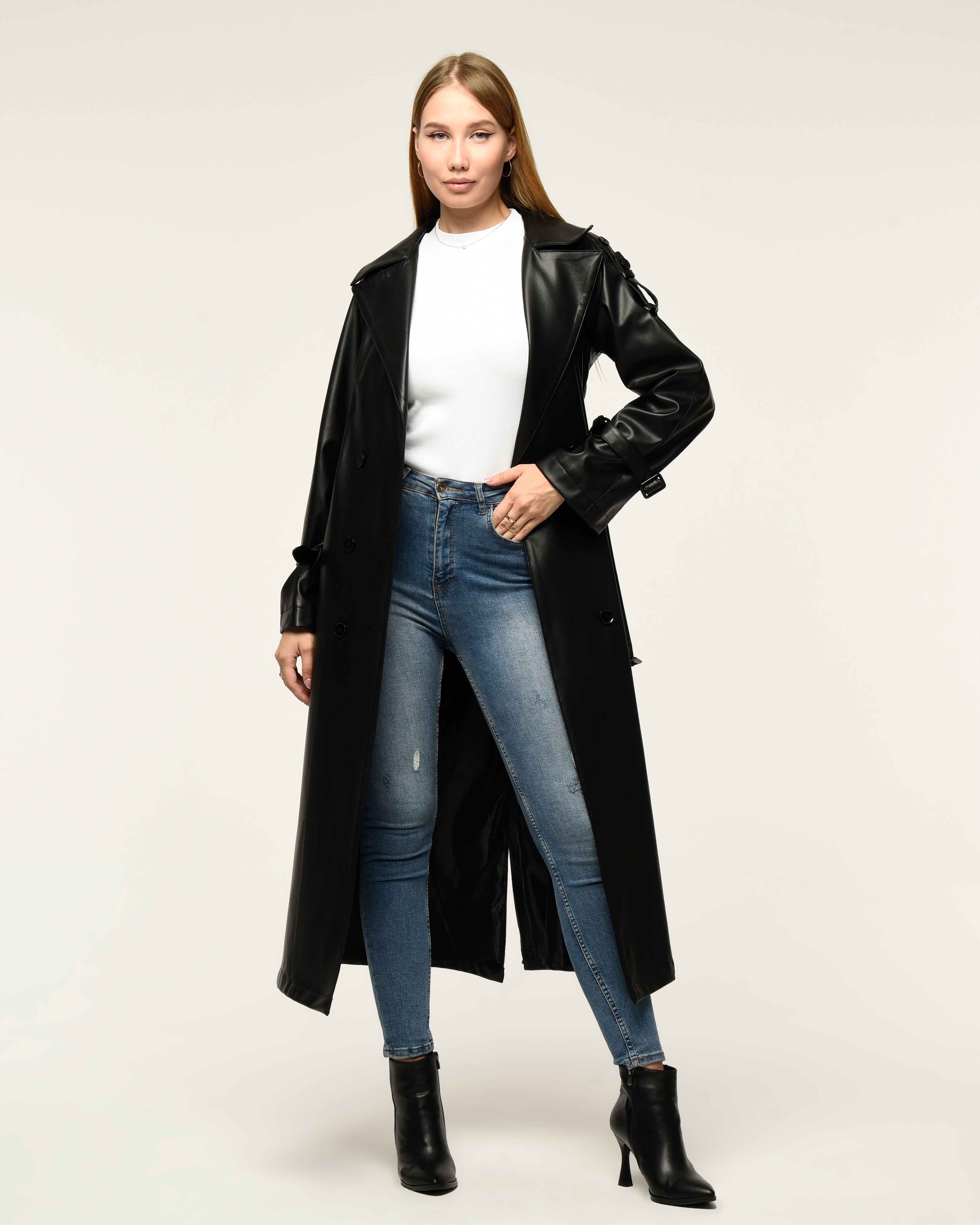 Military Leder-Trenchcoat