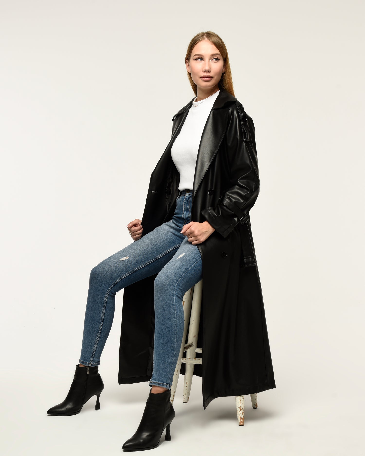 Military Leder-Trenchcoat
