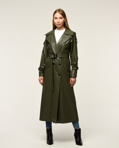 Military Leder-Trenchcoat