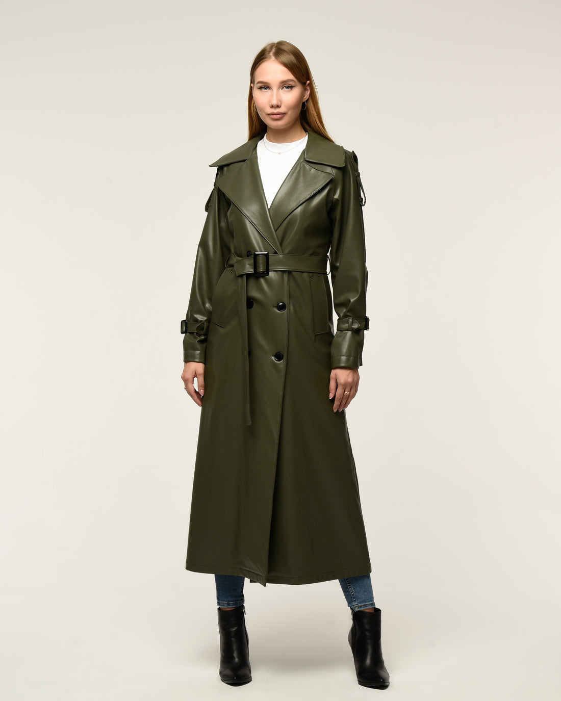 Military Leder-Trenchcoat