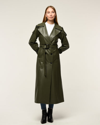 Military Leder-Trenchcoat