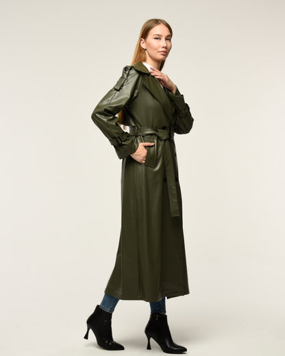 Military Leder-Trenchcoat