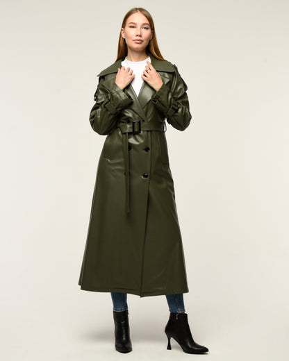 Military Leder-Trenchcoat