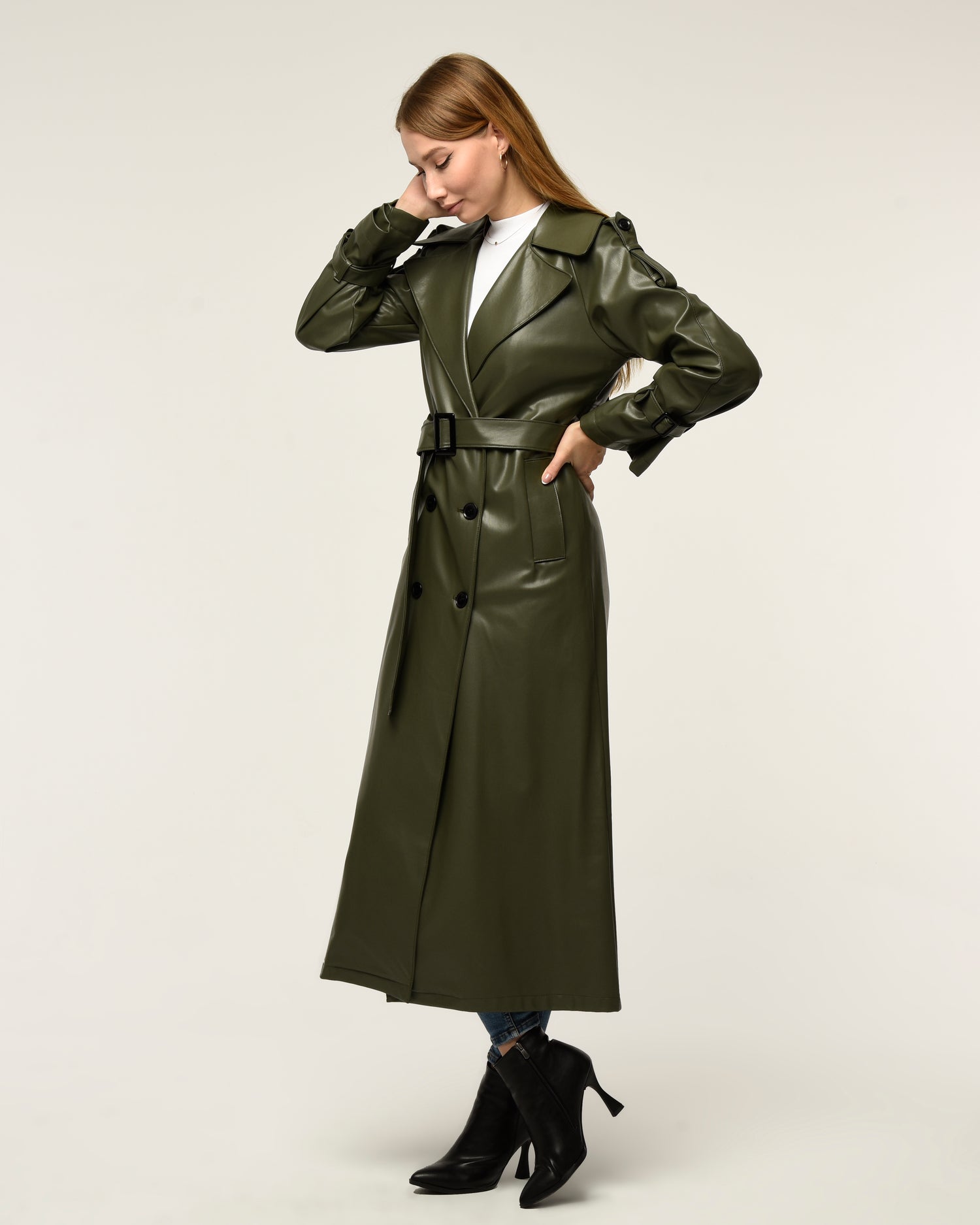 Military Leder-Trenchcoat