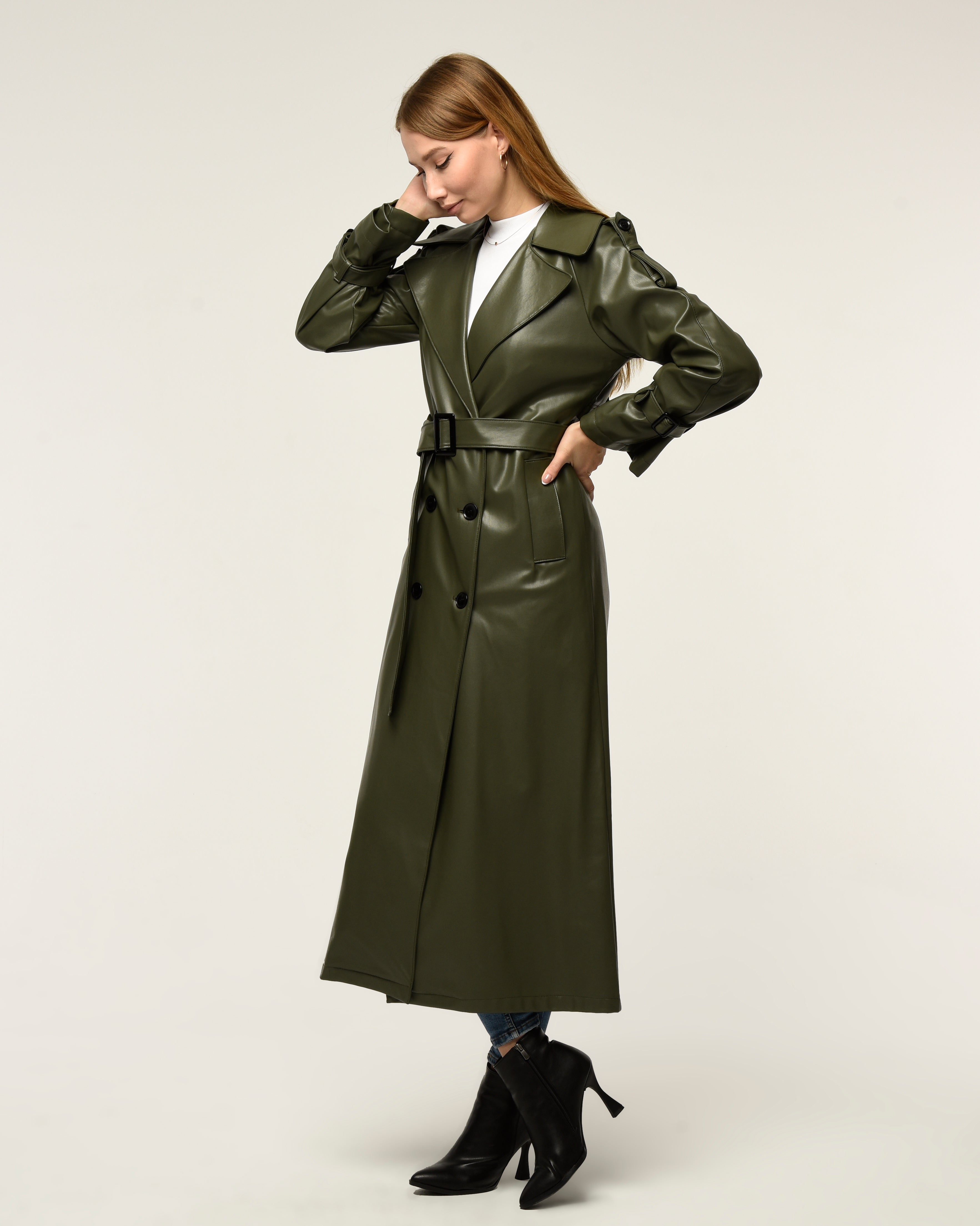 Military Leder-Trenchcoat
