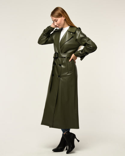 Military Leder-Trenchcoat
