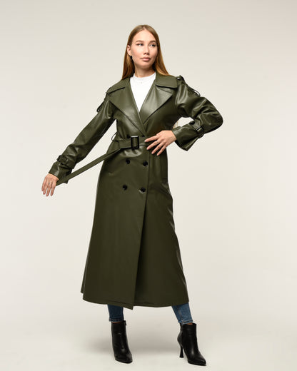 Military Leder-Trenchcoat