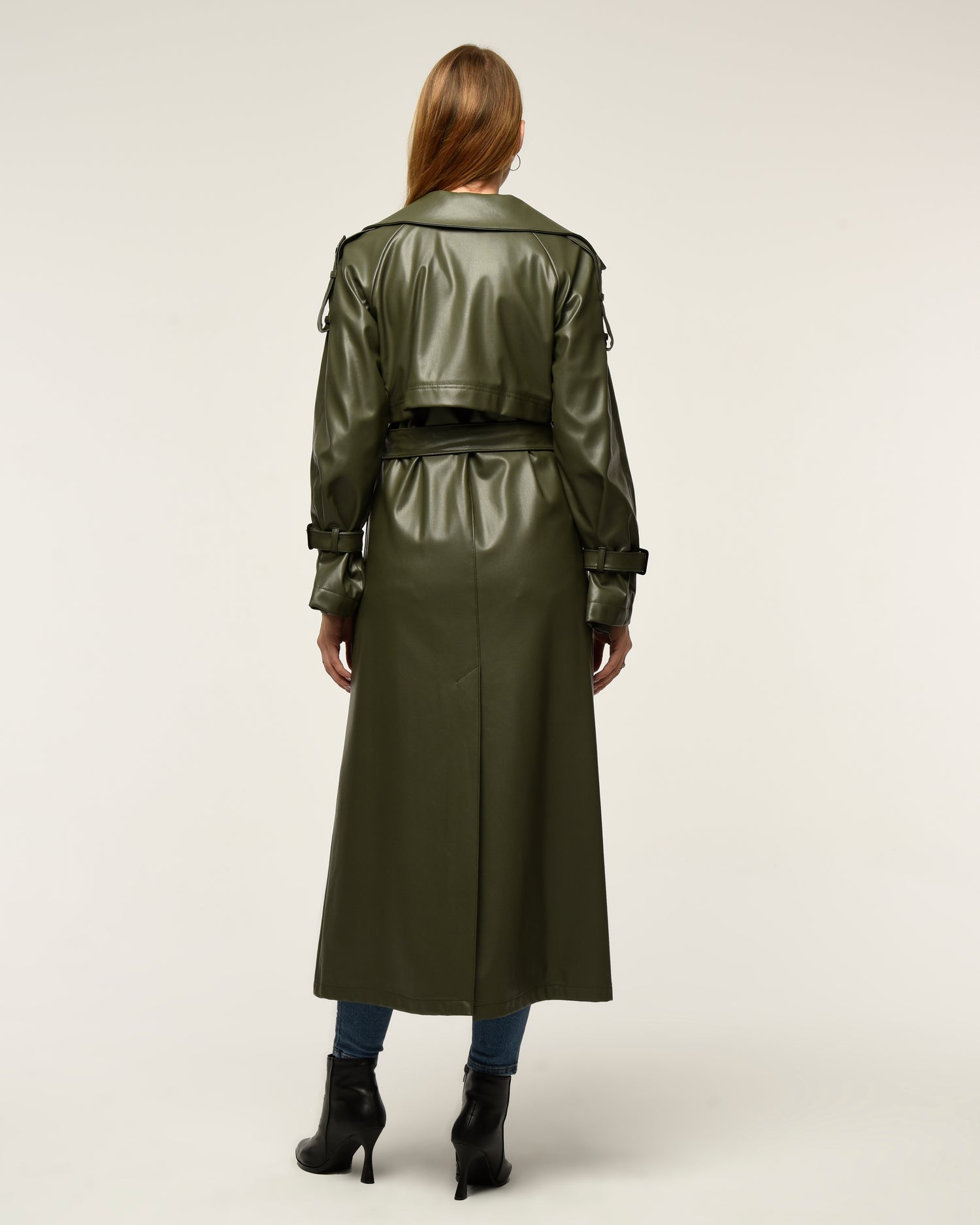 Military Leder-Trenchcoat