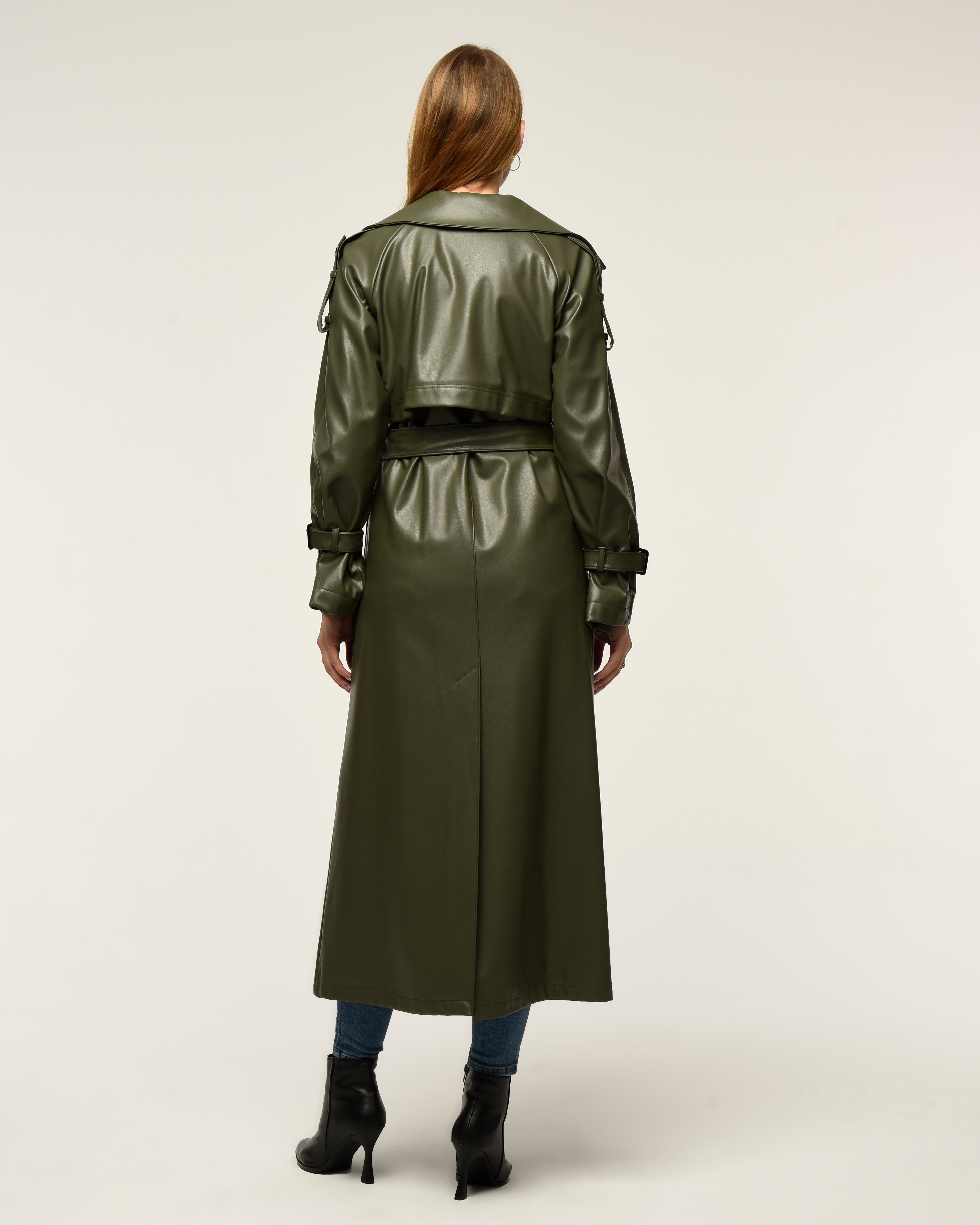 Military Leder-Trenchcoat