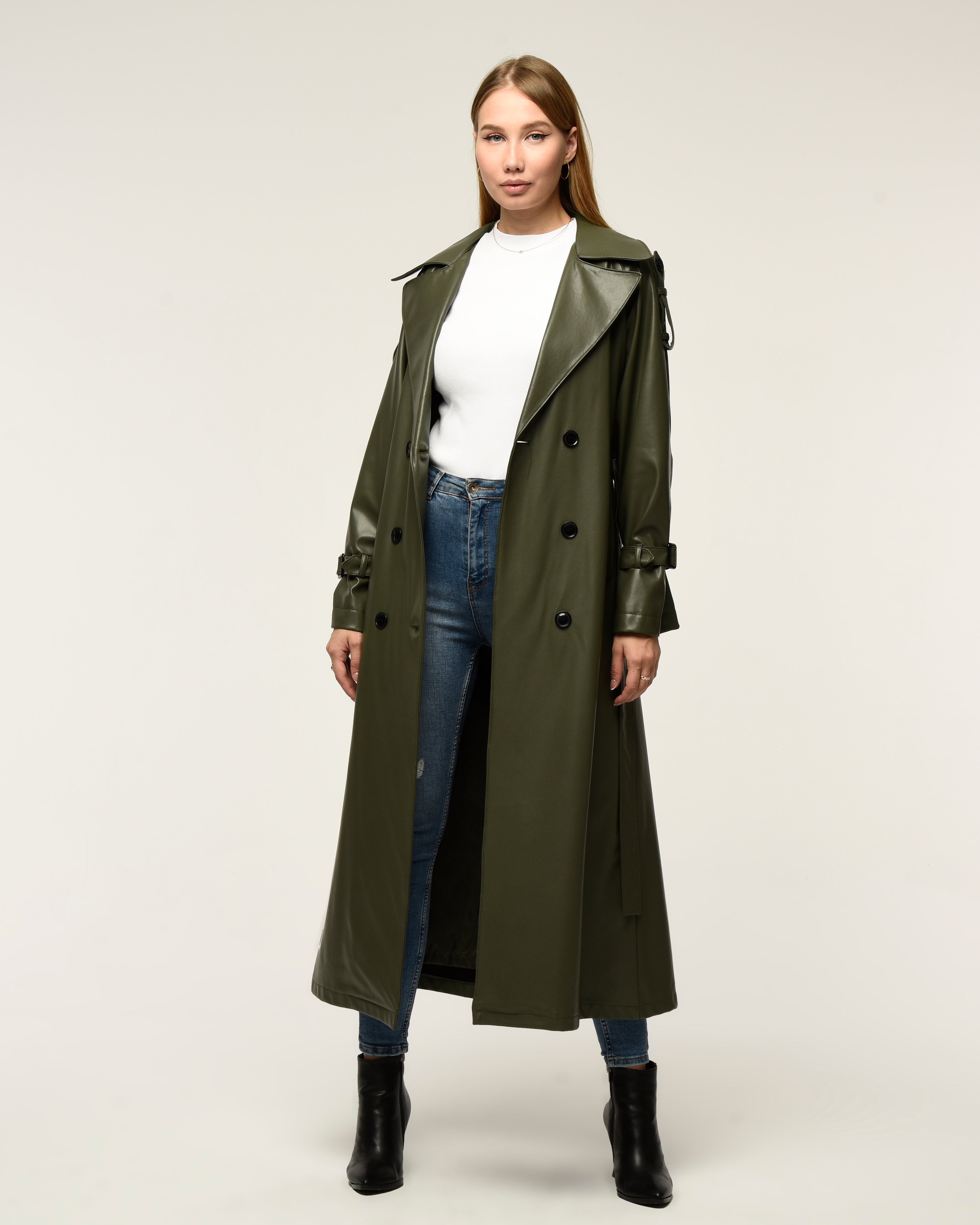 Military Leder-Trenchcoat