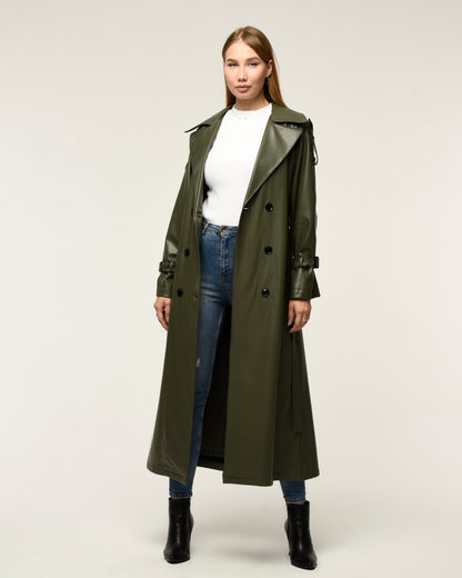 Military Leder-Trenchcoat