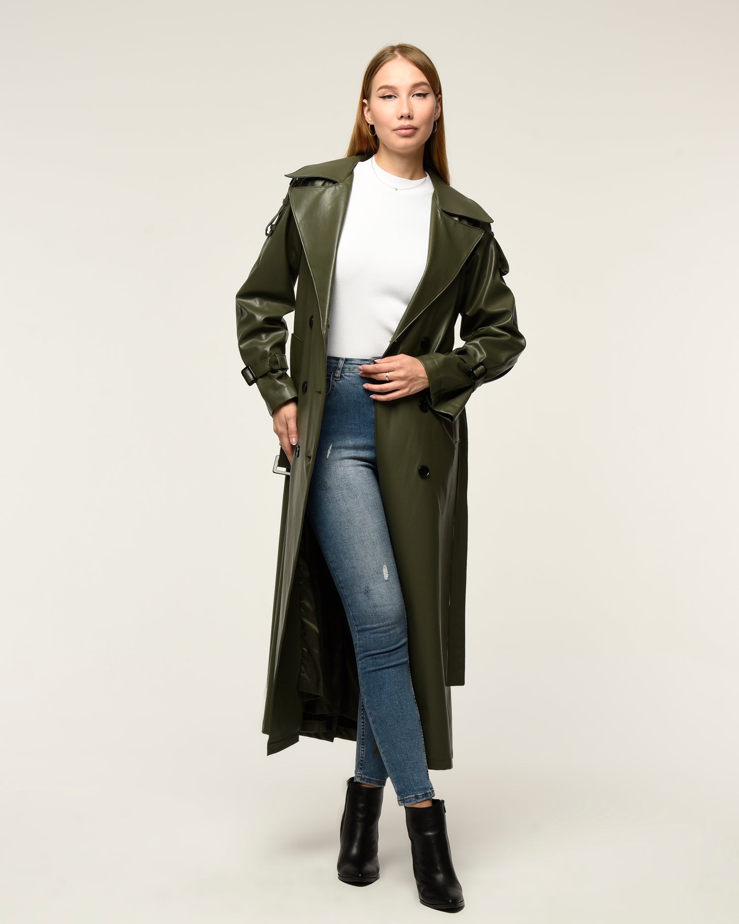 Military Leder-Trenchcoat