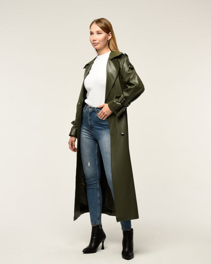 Military Leder-Trenchcoat