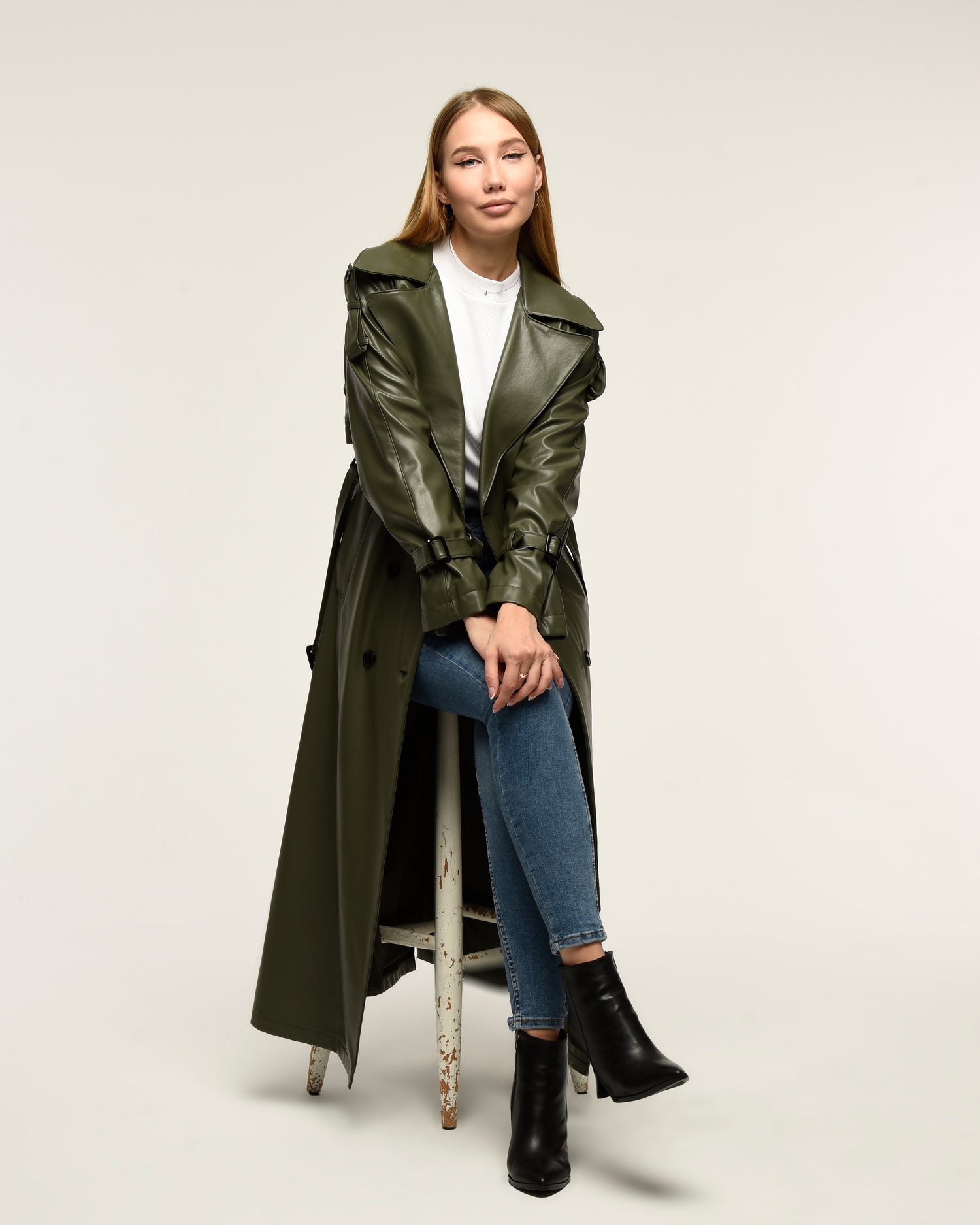 Military Leder-Trenchcoat