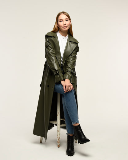 Military Leder-Trenchcoat